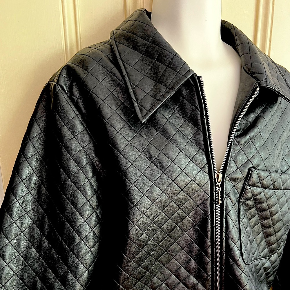 BB Dakota Quilted-look Faux-leather Black Cropped Jacket Size M